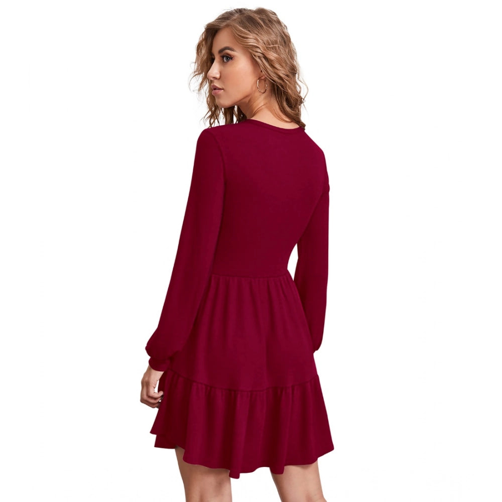 Fashionista Women's Knitting strachable Solid Round Neck Full Sleeve Dress