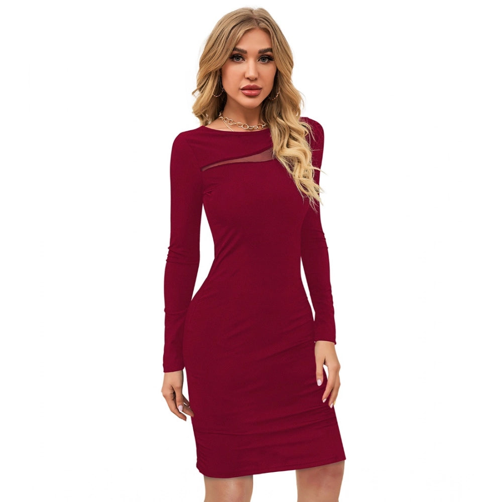 Retro Women's Knitting strachable Solid Round Neck Full Sleeve Dress