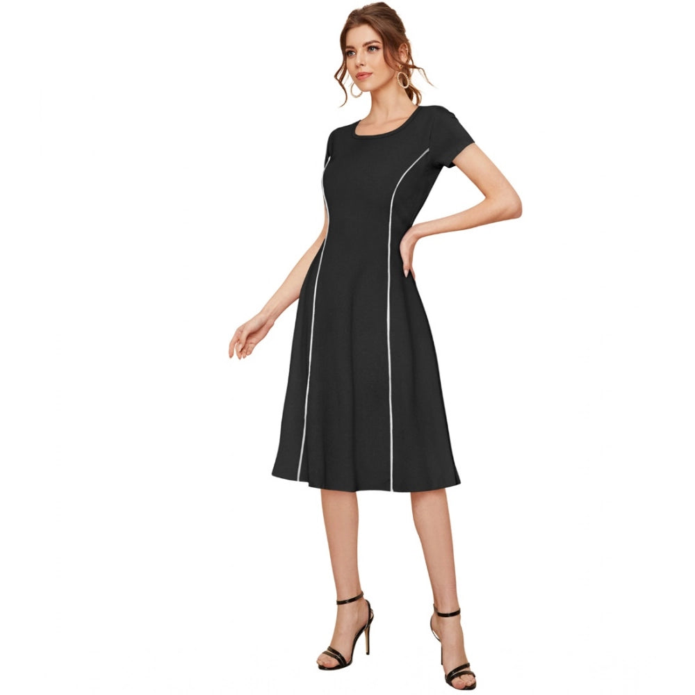 Fashionista Women's Knitting strachable Solid Round Neck Cap Sleeve Dress