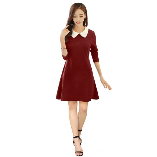 Retro Women's Polyster Solid Collar Dress