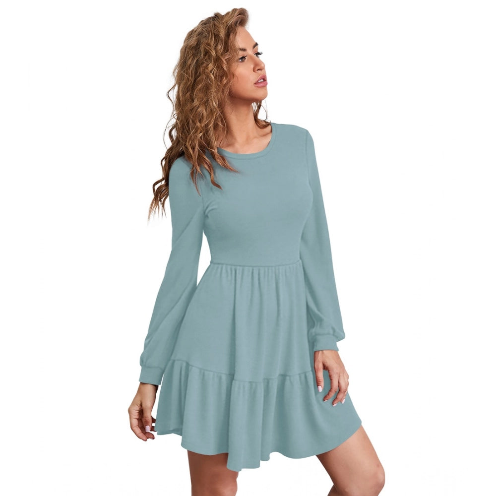 Fashionista Women's Knitting strachable Solid Round Neck Full Sleeve Dress