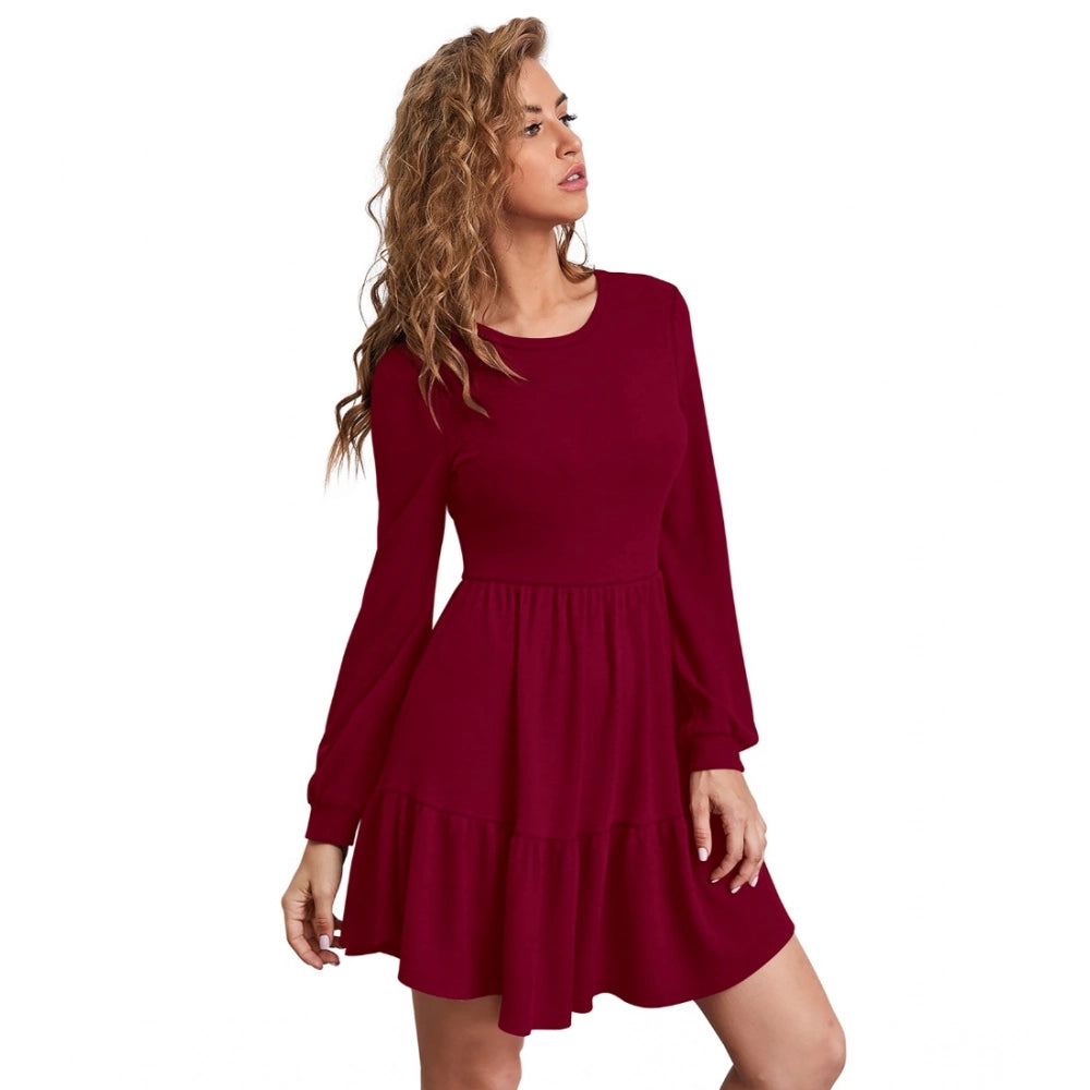 Fashionista Women's Knitting strachable Solid Round Neck Full Sleeve Dress