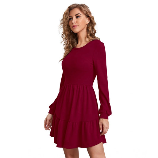 Fashionista Women's Knitting strachable Solid Round Neck Full Sleeve Dress