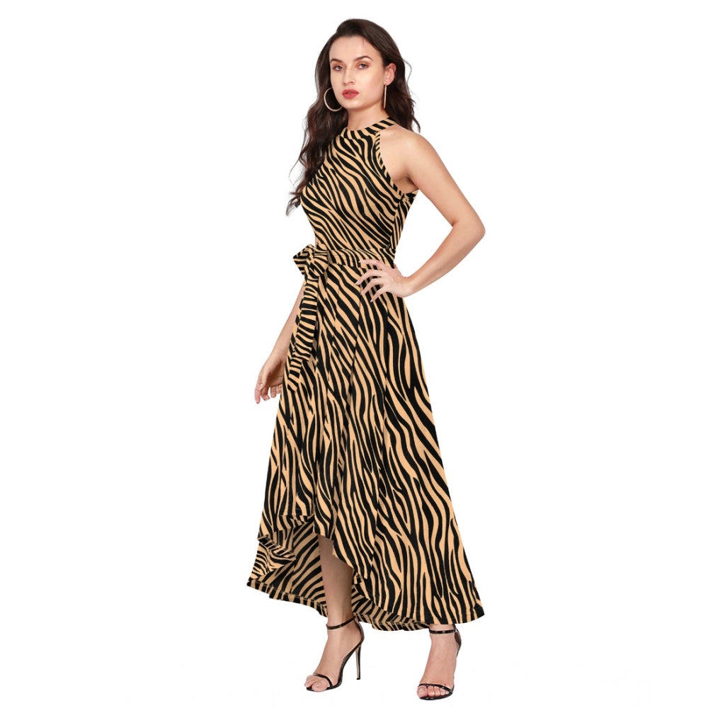 Unique Women's Polyster Zebra Pattern Helter Neck Sleeveless Dress