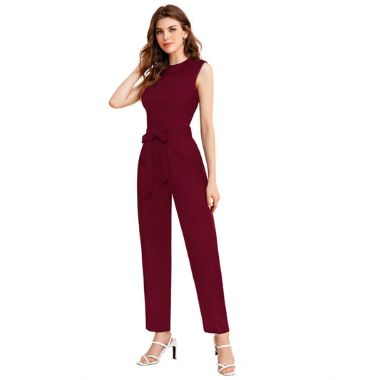 Urbane Women's Knitting strachable Solid Round Neck Sleeveless Jumpsuit