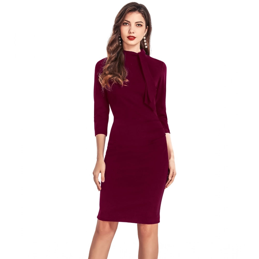 Sassy Women's Knitting strachable Solid Round Neck Dress