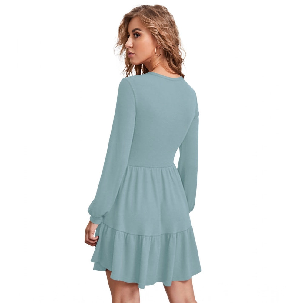 Fashionista Women's Knitting strachable Solid Round Neck Full Sleeve Dress