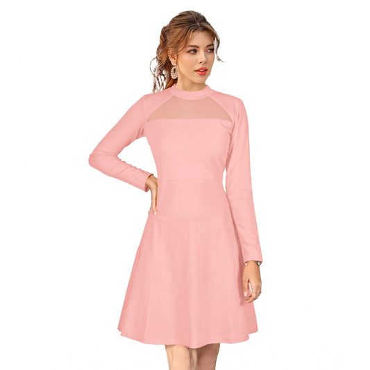 Feminine Women's Knitting strachable Solid Round Neck Full Sleeve Dress