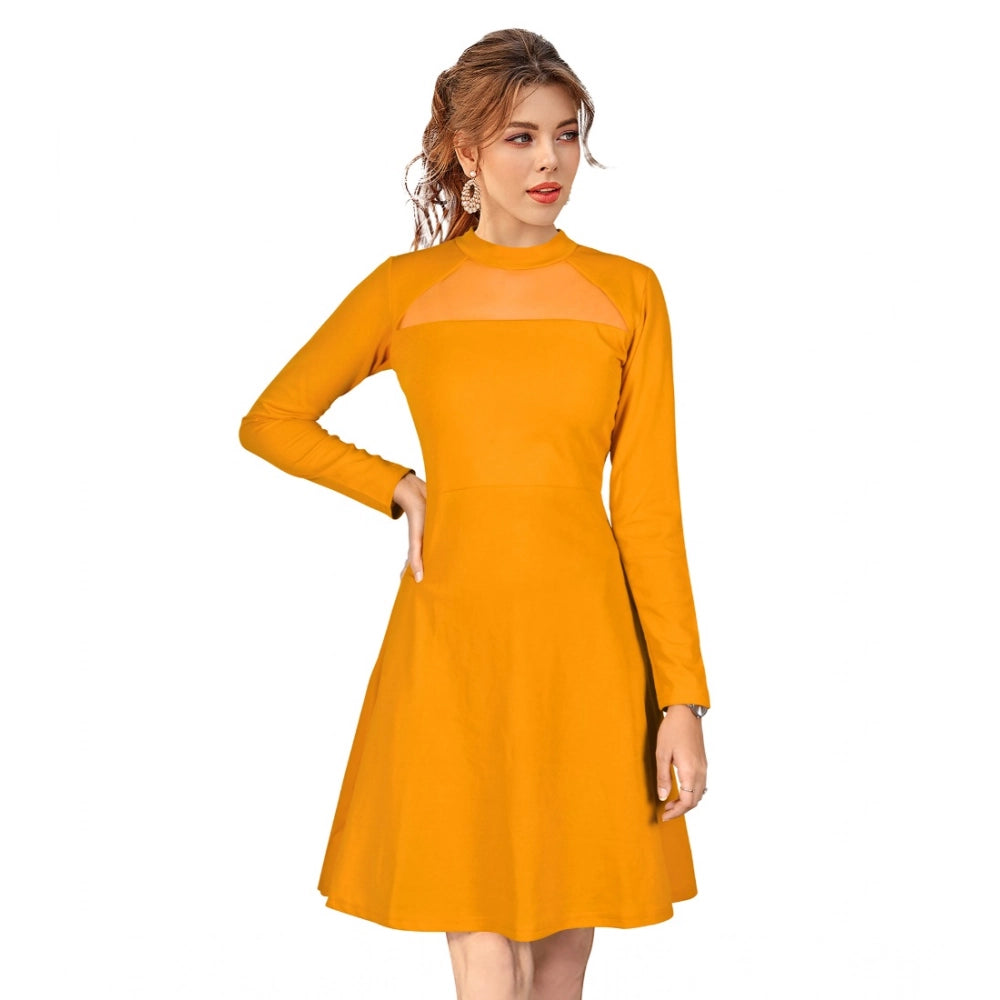 Feminine Women's Knitting strachable Solid Round Neck Full Sleeve Dress