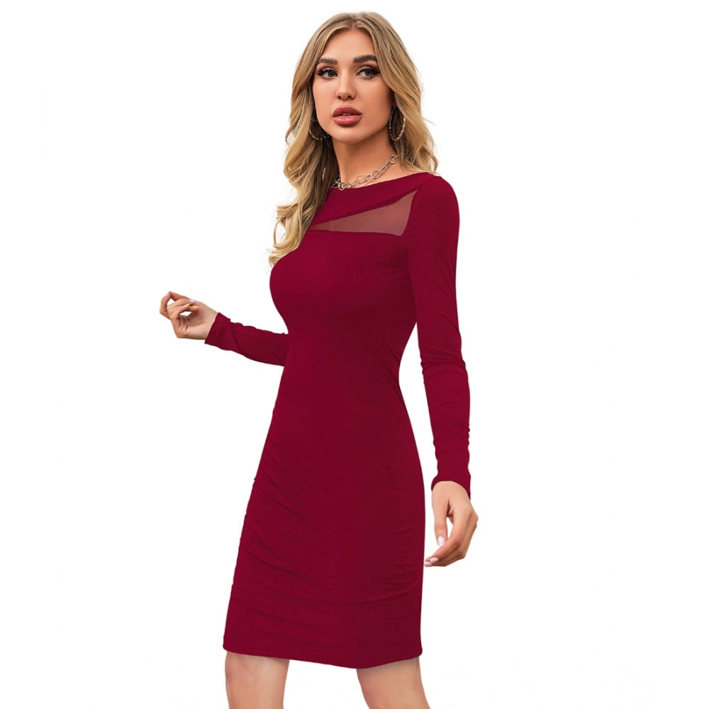 Retro Women's Knitting strachable Solid Round Neck Full Sleeve Dress