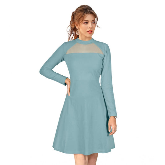 Feminine Women's Knitting strachable Solid Round Neck Full Sleeve Dress