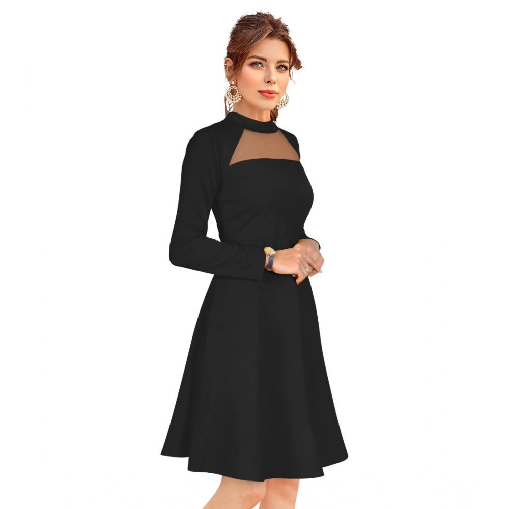 Feminine Women's Knitting strachable Solid Round Neck Full Sleeve Dress