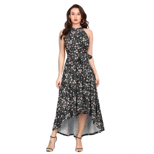 Unique Women's Polyster Printed Helter Neck Sleeveless Dress