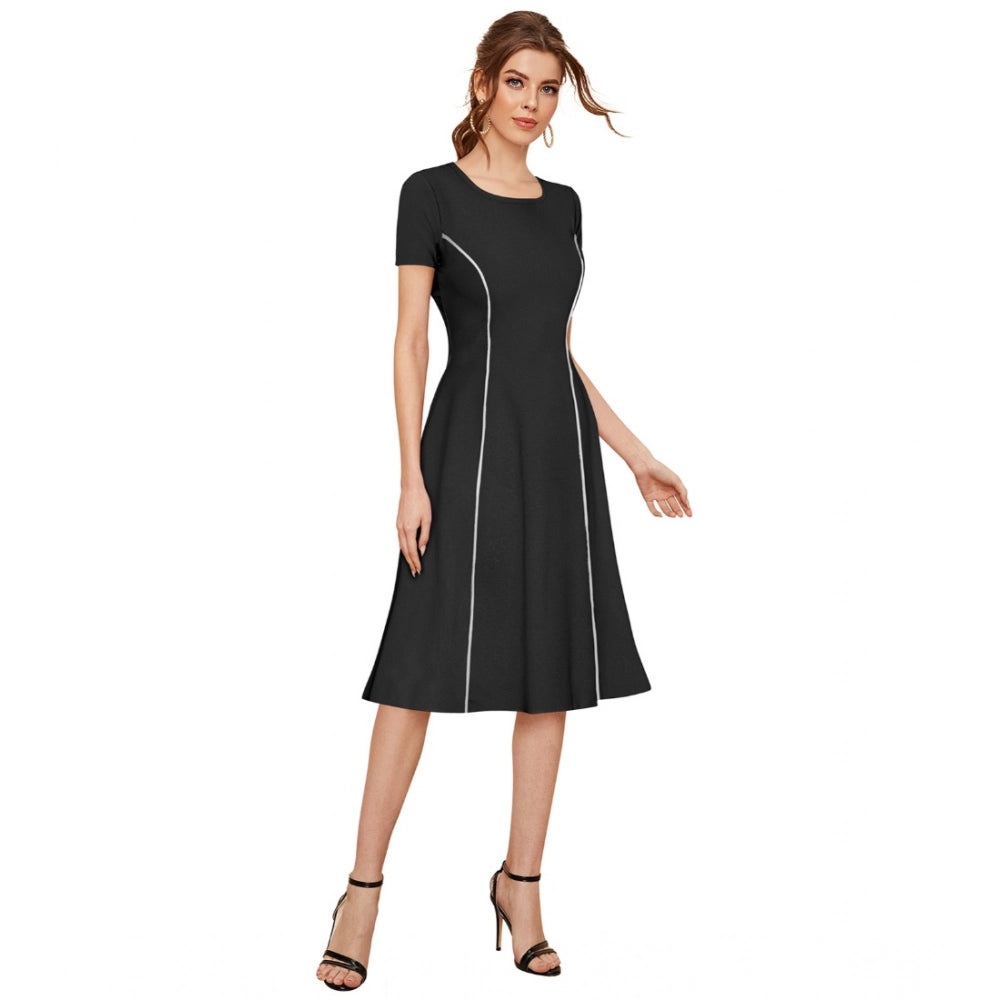 Fashionista Women's Knitting strachable Solid Round Neck Cap Sleeve Dress