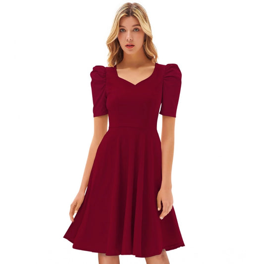 Comfy Women's Knitting strachable Solid V Neck Cap Sleeve Dress