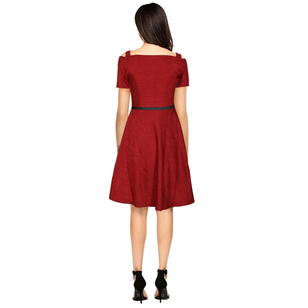 Feminine Women's Polyster Solid V Neck Cap Sleeve Dress