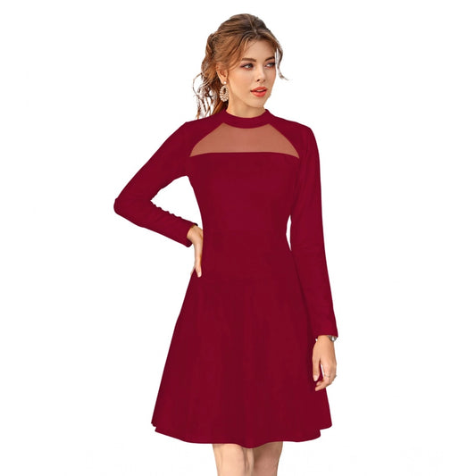 Feminine Women's Knitting strachable Solid Round Neck Full Sleeve Dress