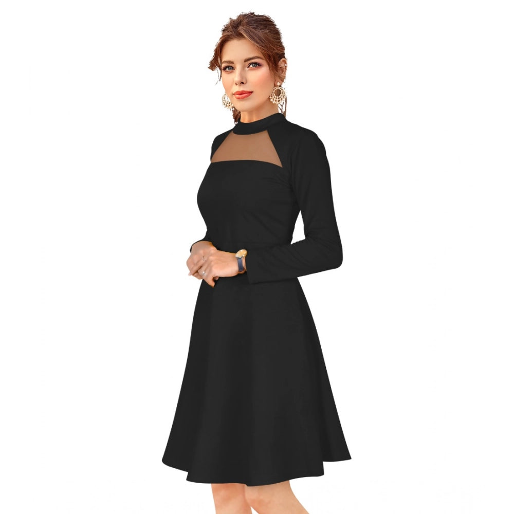 Feminine Women's Knitting strachable Solid Round Neck Full Sleeve Dress