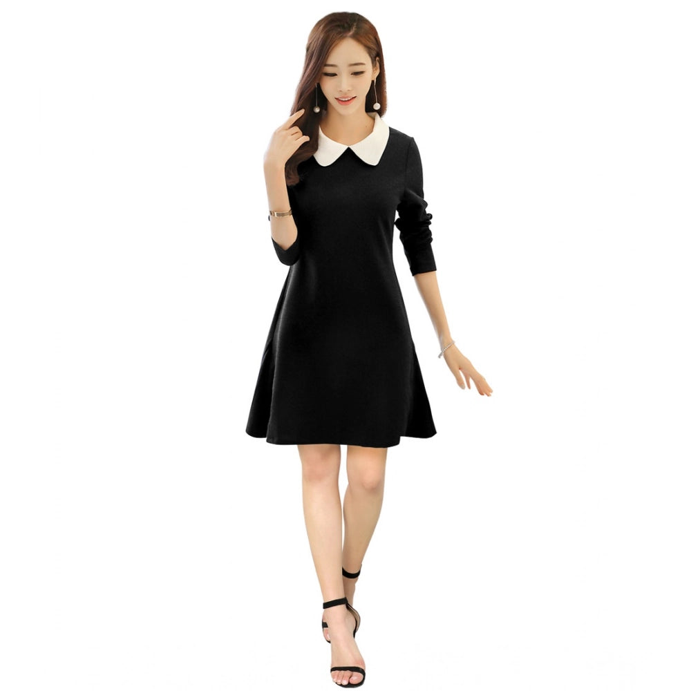 Retro Women's Polyster Solid Collar Dress