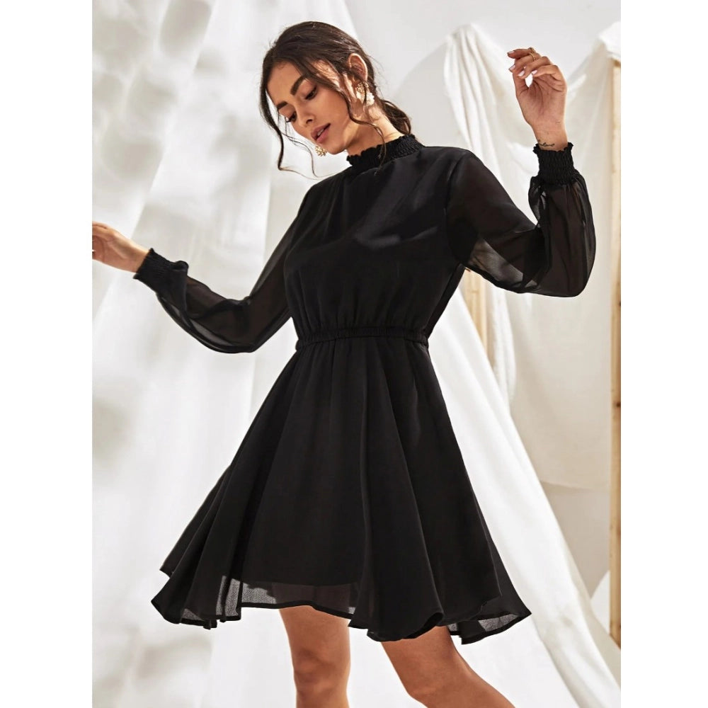 Unique Women's Fox Georgette Solid High Neck Full Sleeve Dress