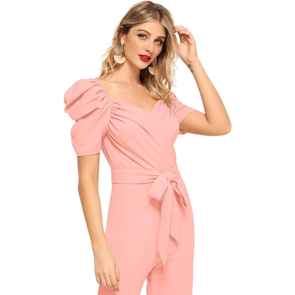 Unique Women's Polyester Solid Sweet Heart Short Sleeve Jumpsuit