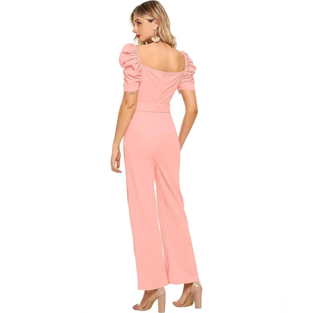 Unique Women's Polyester Solid Sweet Heart Short Sleeve Jumpsuit