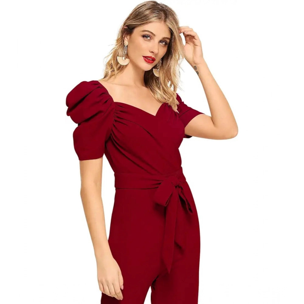 Unique Women's Polyester Solid Sweet Heart Short Sleeve Jumpsuit