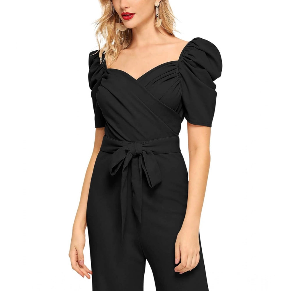 Unique Women's Polyester Solid Sweet Heart Short Sleeve Jumpsuit