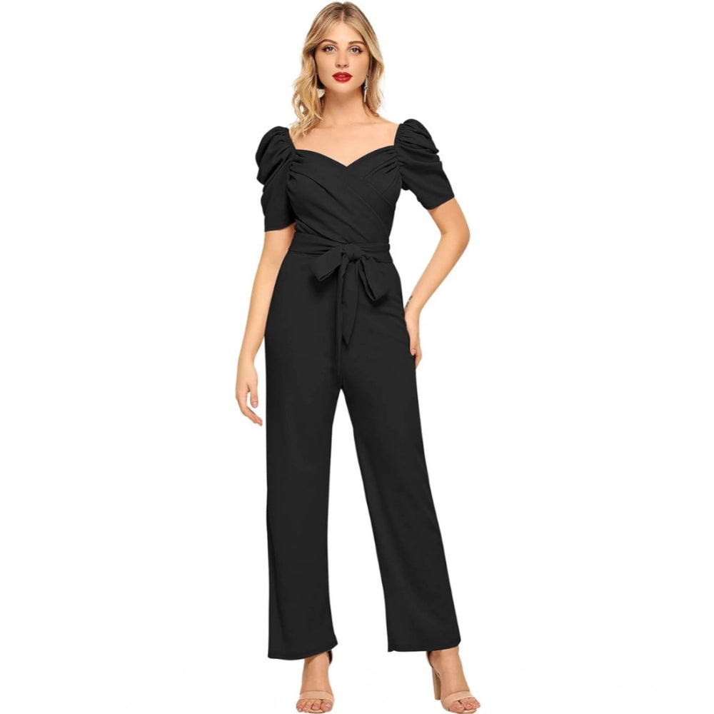 Unique Women's Polyester Solid Sweet Heart Short Sleeve Jumpsuit