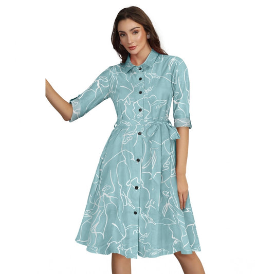 Fashionista Women's Ruby Cotton Printed Shirt Collar Dress