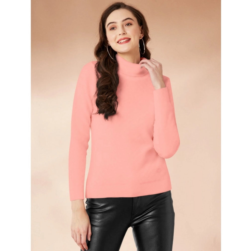 Jaunty Women's Polyester Solid High Neck Full Sleeve T Shirt