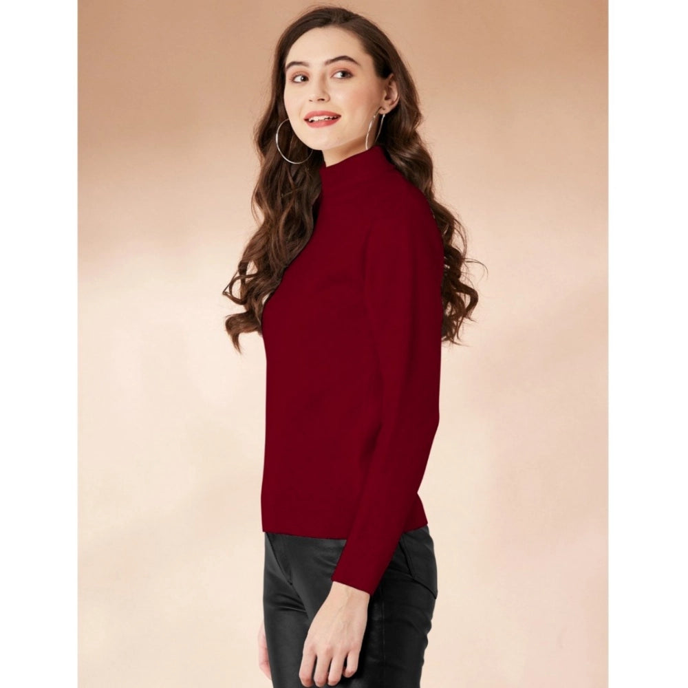 Jaunty Women's Polyester Solid High Neck Full Sleeve T Shirt