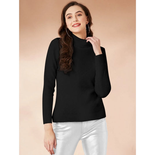 Jaunty Women's Polyester Solid High Neck Full Sleeve T Shirt