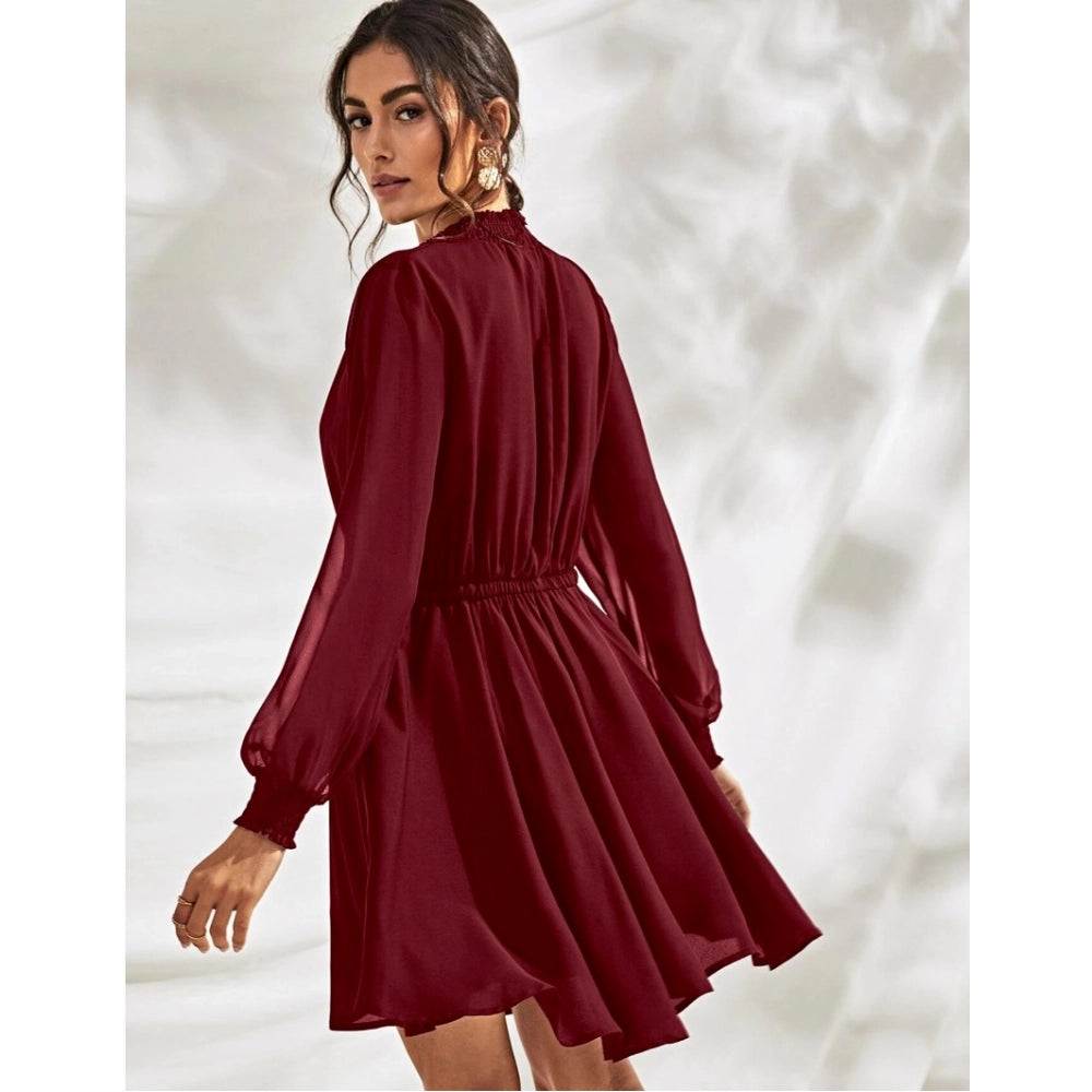 Unique Women's Fox Georgette Solid High Neck Full Sleeve Dress