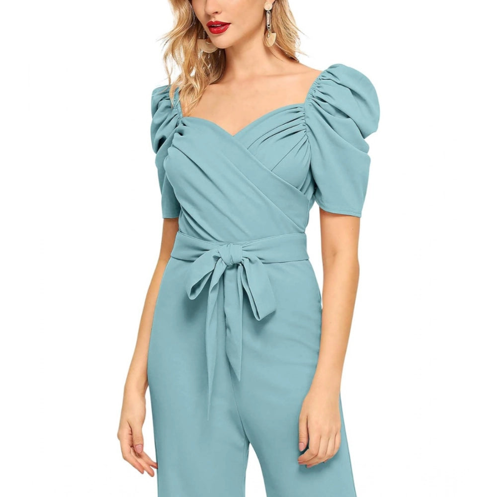 Unique Women's Polyester Solid Sweet Heart Short Sleeve Jumpsuit