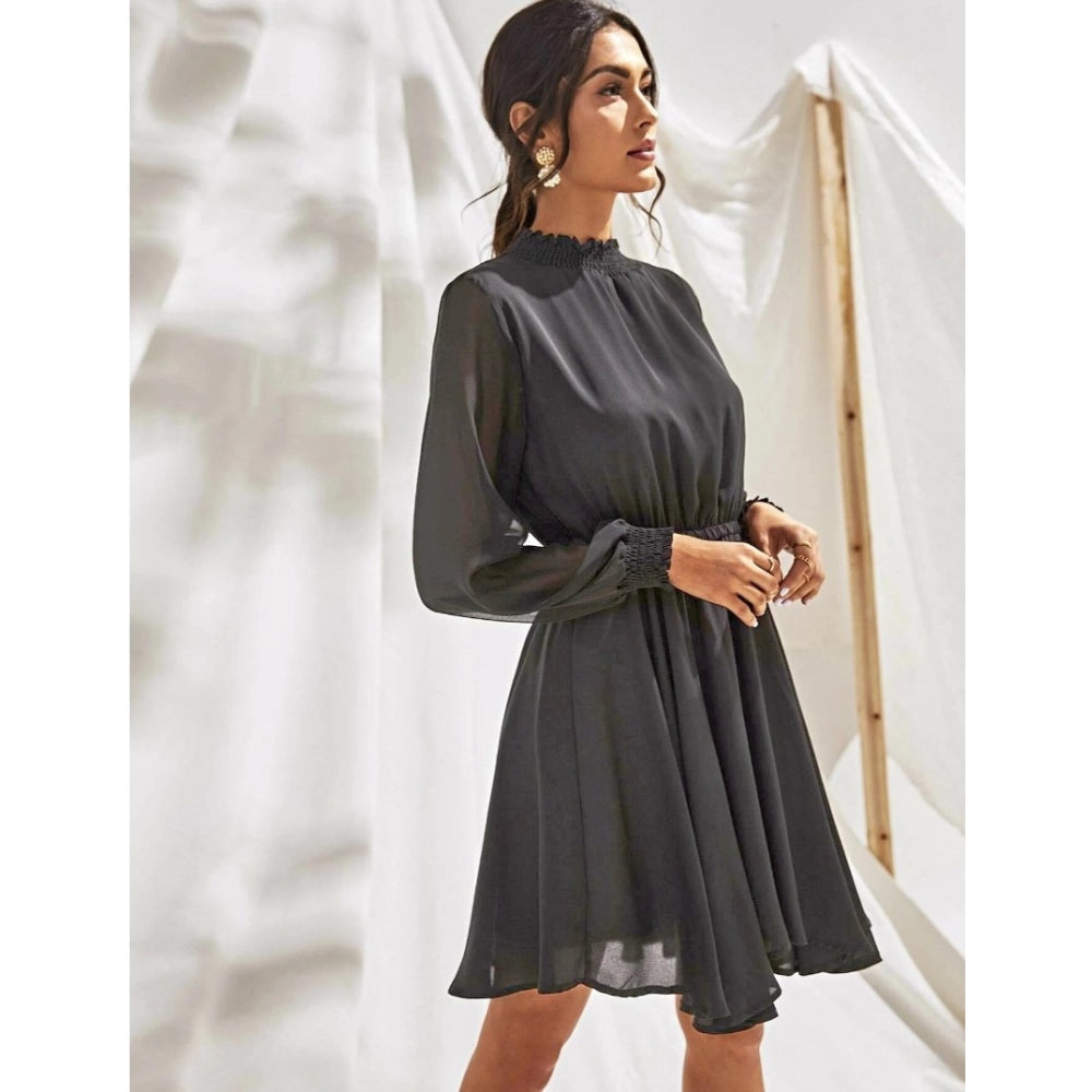 Unique Women's Fox Georgette Solid High Neck Full Sleeve Dress