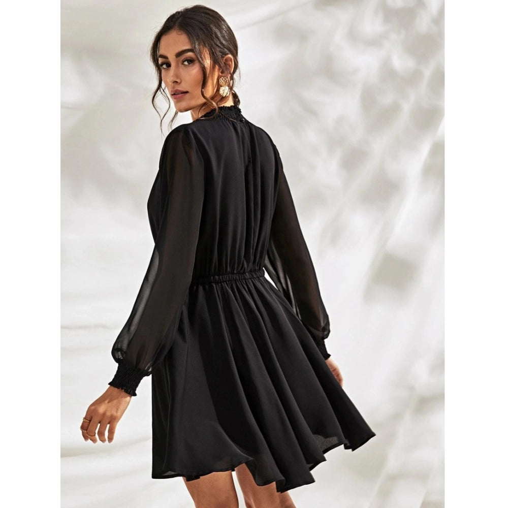 Unique Women's Fox Georgette Solid High Neck Full Sleeve Dress