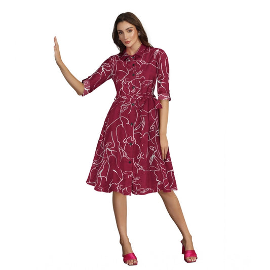 Fashionista Women's Ruby Cotton Printed Shirt Collar Dress