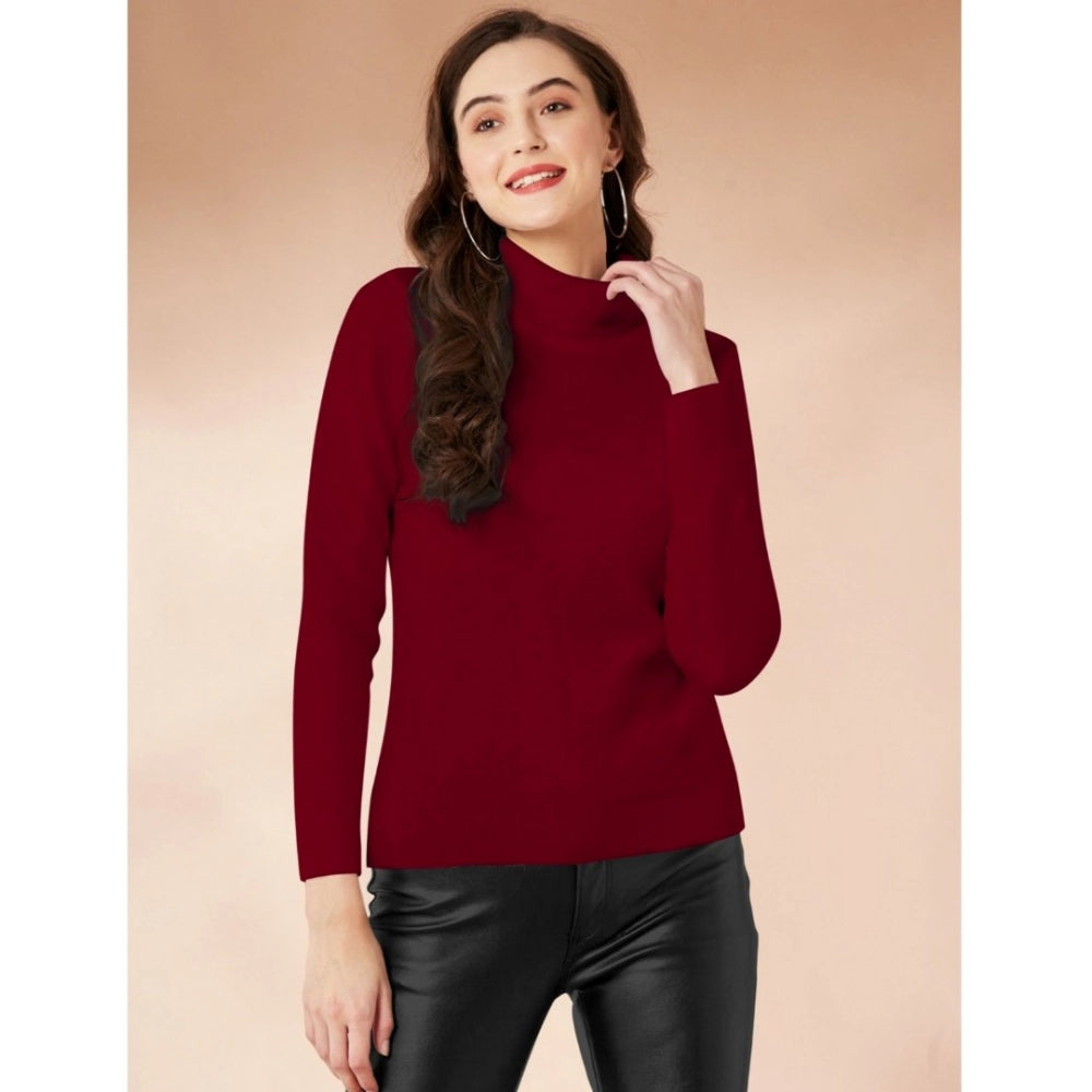 Jaunty Women's Polyester Solid High Neck Full Sleeve T Shirt