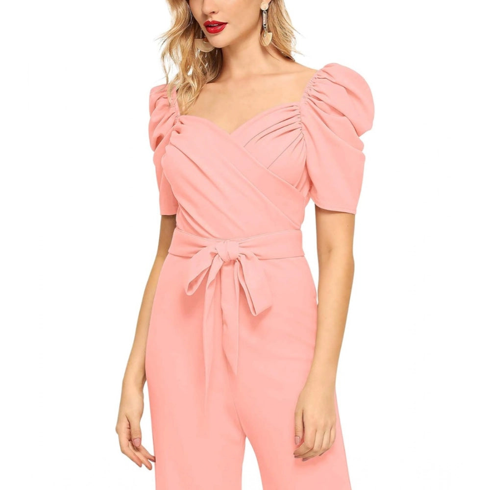 Unique Women's Polyester Solid Sweet Heart Short Sleeve Jumpsuit