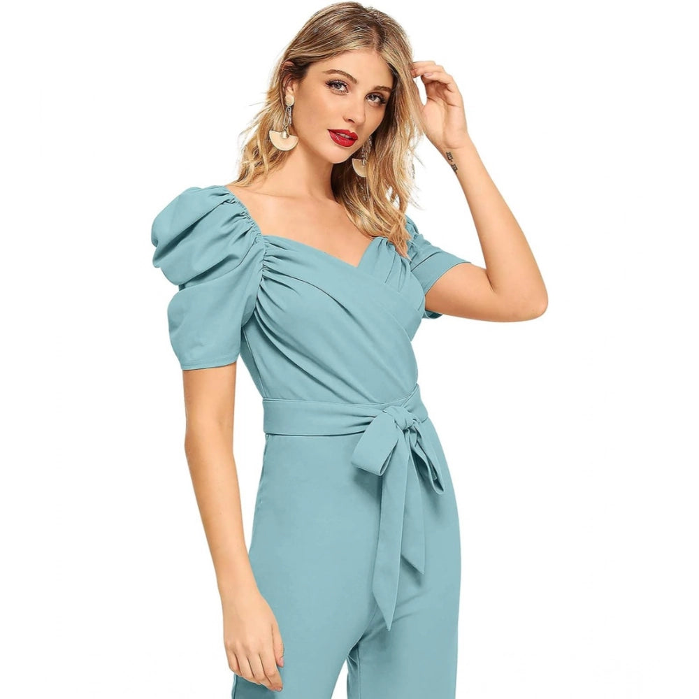 Unique Women's Polyester Solid Sweet Heart Short Sleeve Jumpsuit