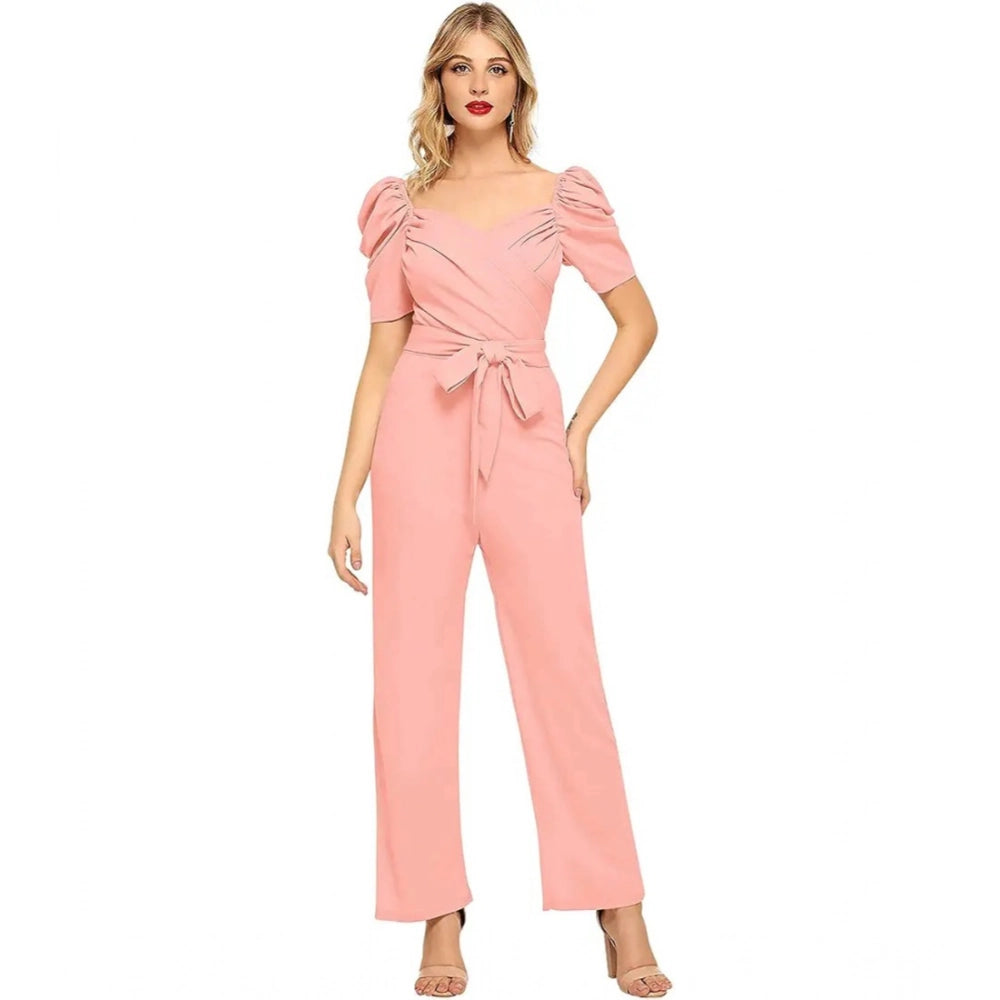 Unique Women's Polyester Solid Sweet Heart Short Sleeve Jumpsuit