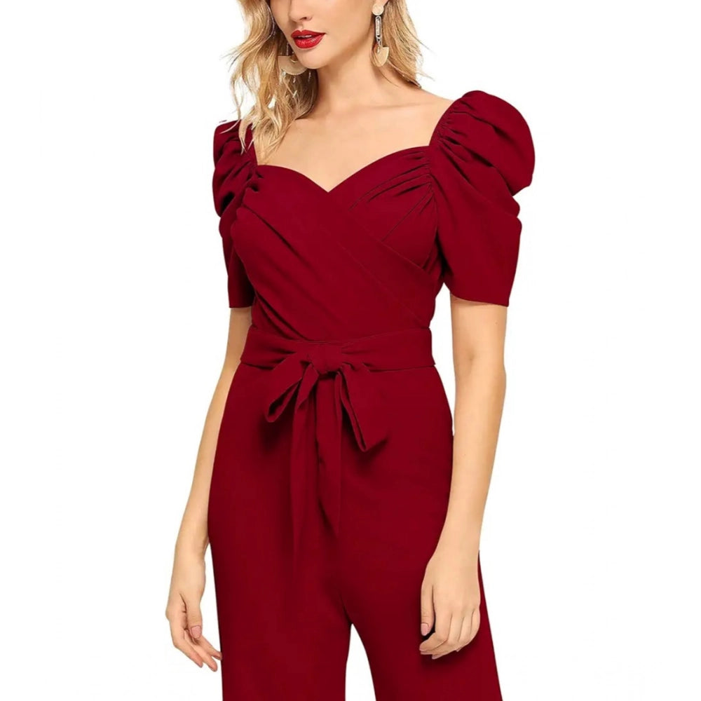 Unique Women's Polyester Solid Sweet Heart Short Sleeve Jumpsuit