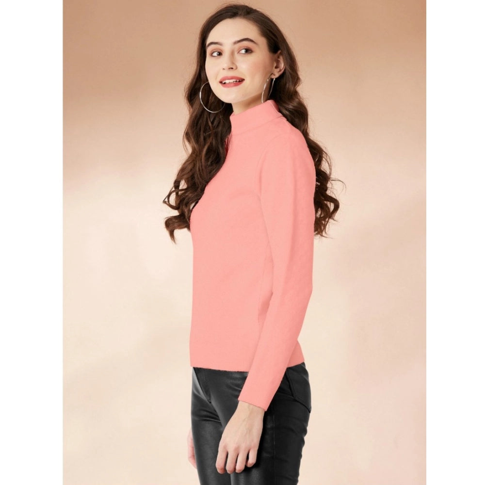 Jaunty Women's Polyester Solid High Neck Full Sleeve T Shirt