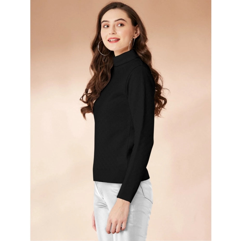 Jaunty Women's Polyester Solid High Neck Full Sleeve T Shirt