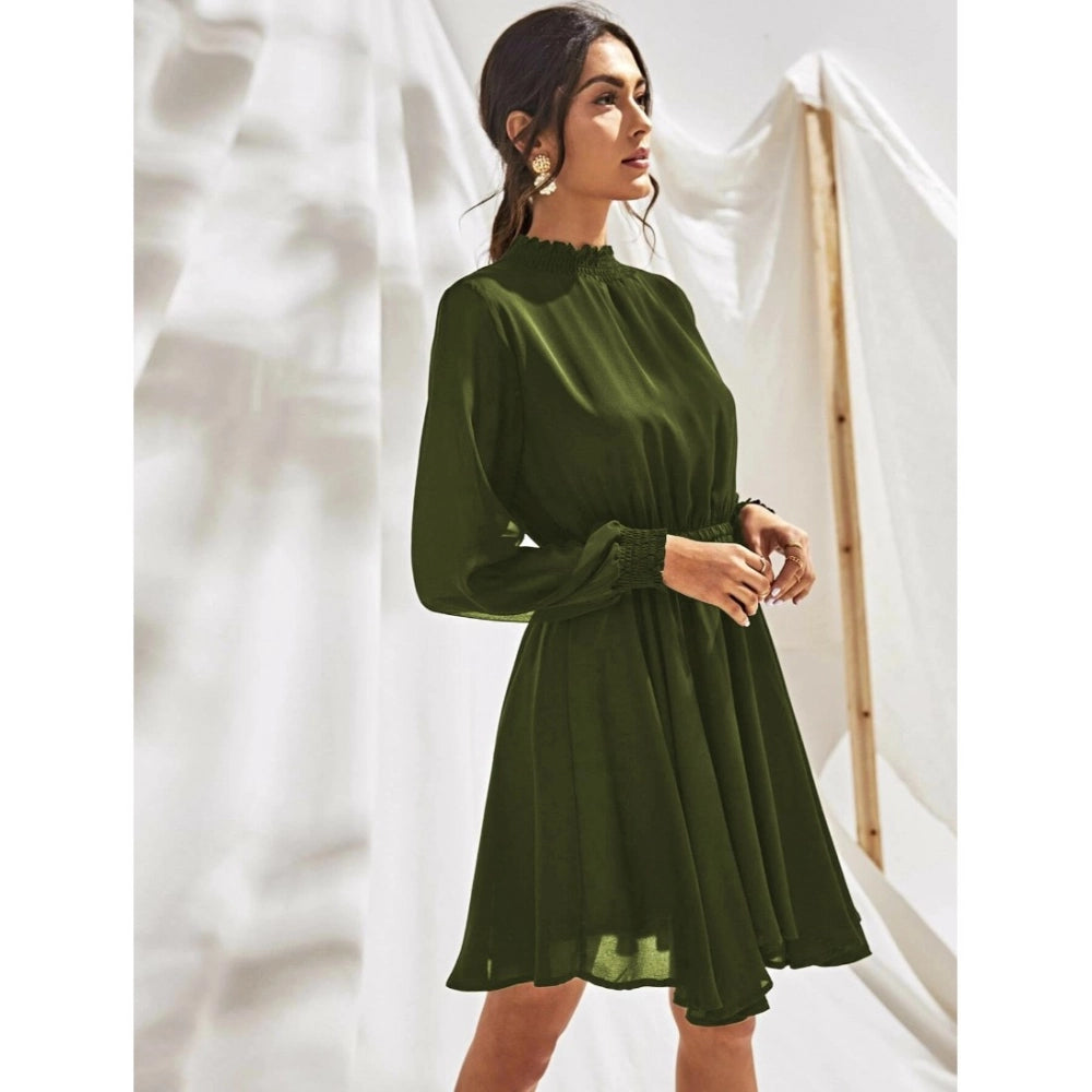 Unique Women's Fox Georgette Solid High Neck Full Sleeve Dress