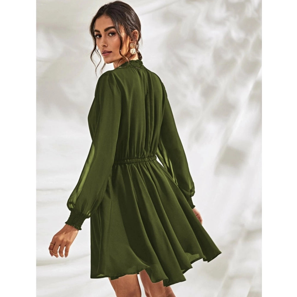 Unique Women's Fox Georgette Solid High Neck Full Sleeve Dress