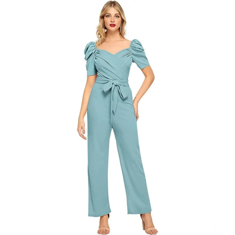 Unique Women's Polyester Solid Sweet Heart Short Sleeve Jumpsuit