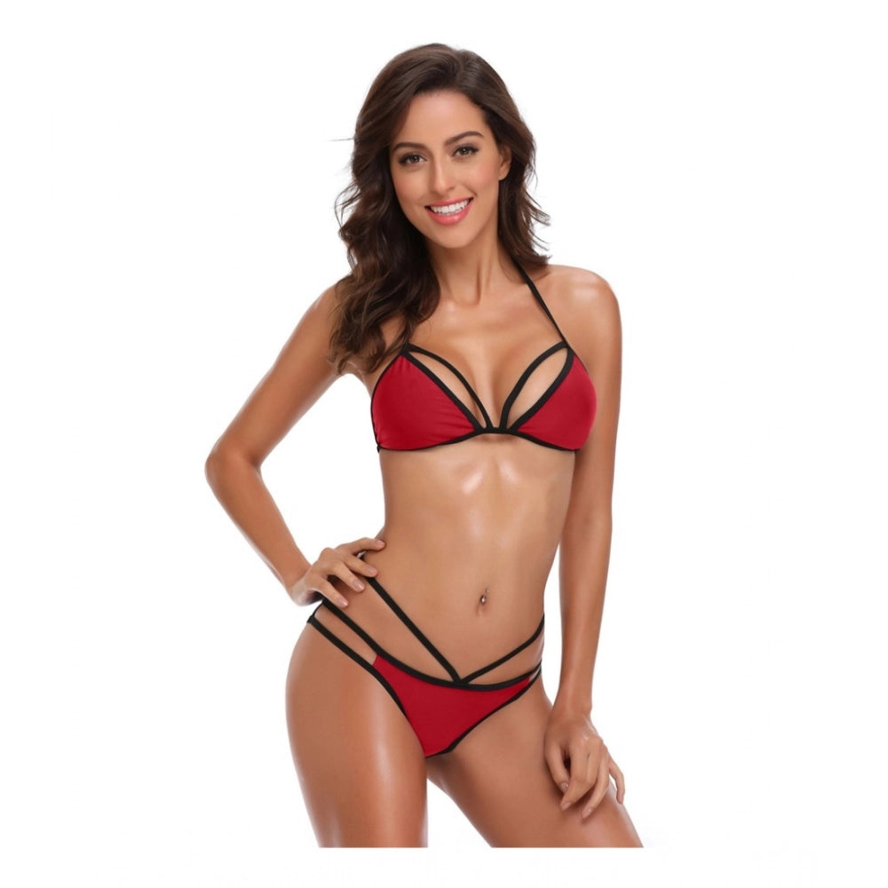 Versatile Women's Polyester Spandex Solid Brazilian Bikini Set