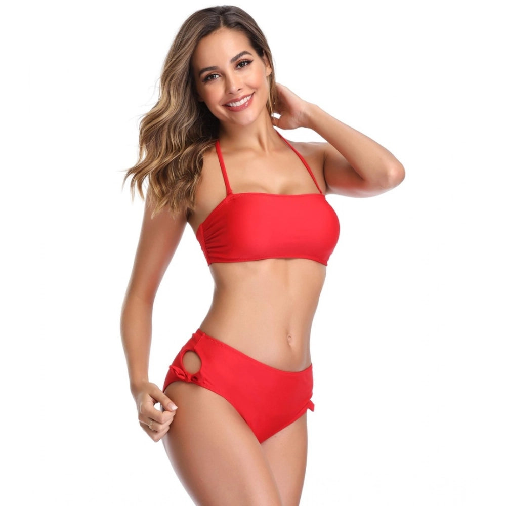 Amazing Women's Polyester Spandex Solid High Waist Bikini Set